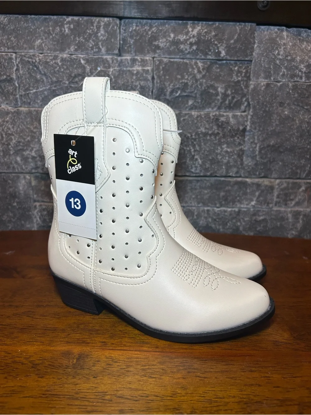 art class Cream Western-Style Kids Cowboy Boots